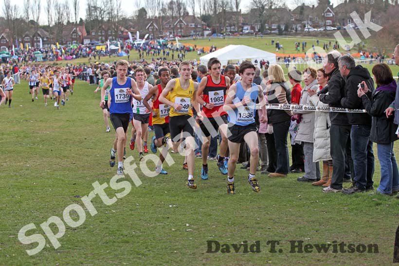 Euan Gilham (Scotland West) leads in the Under-15 Boys, McCain Inter Counties Cross Country, Cofton Park, Birmingham.